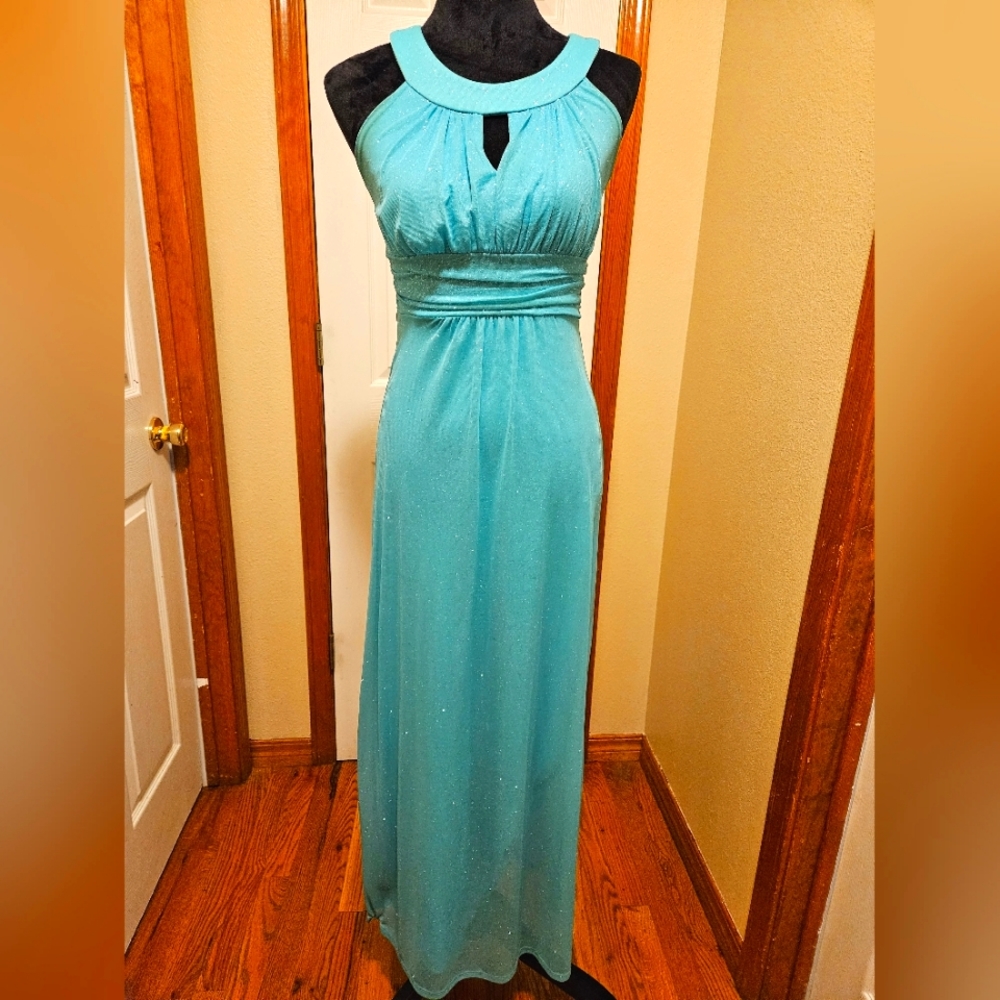 Teal Glittery Floor-Length Dress Size S